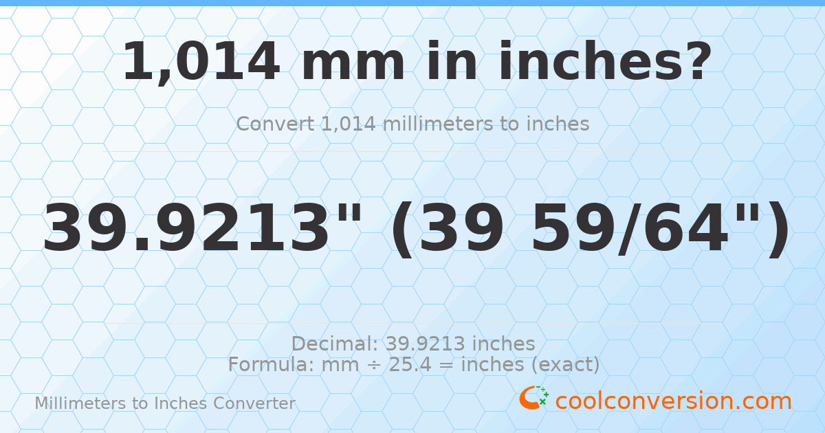 1014 mm to inches — 39.9213"