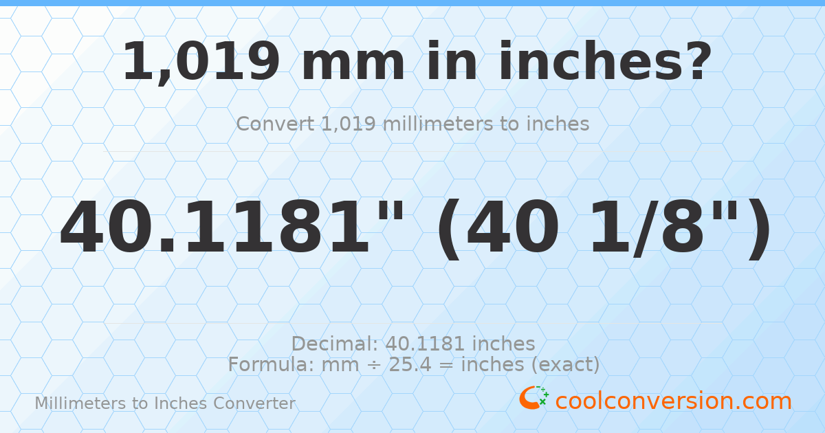 1019 mm to inches — 40.1181"