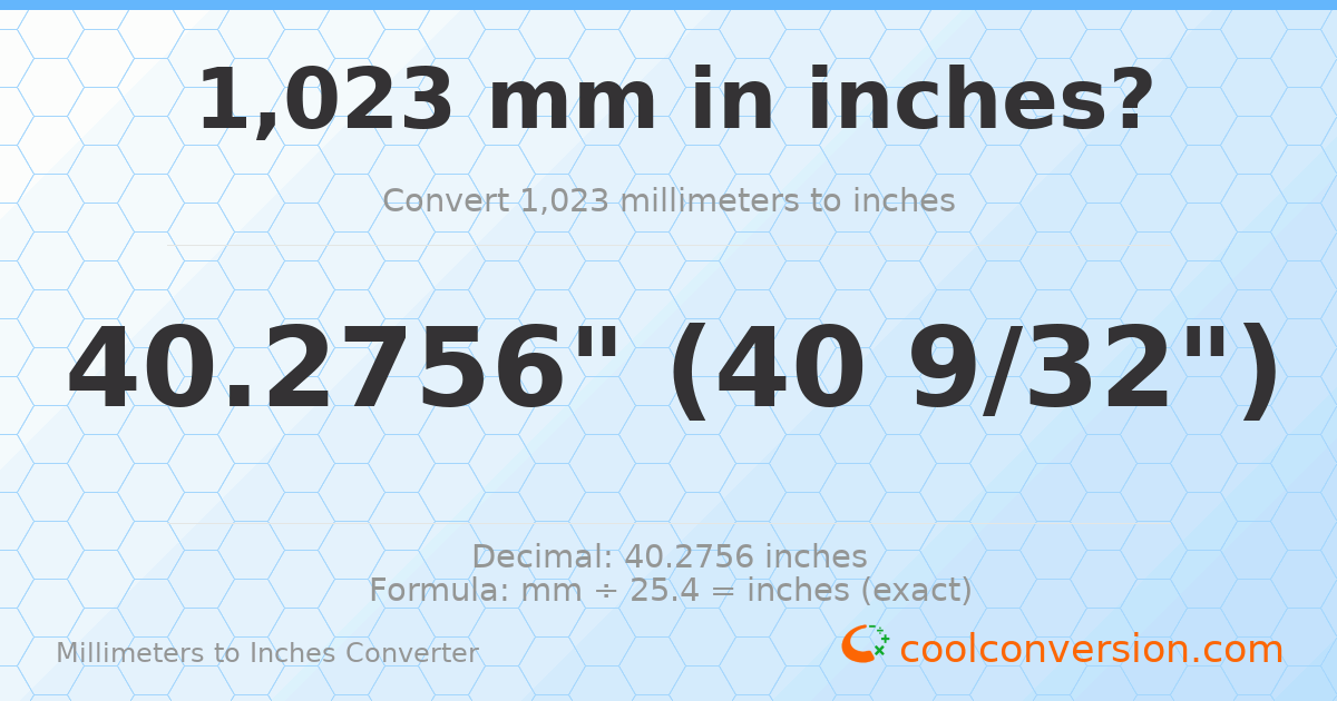 1023 mm to inches — 40.2756"