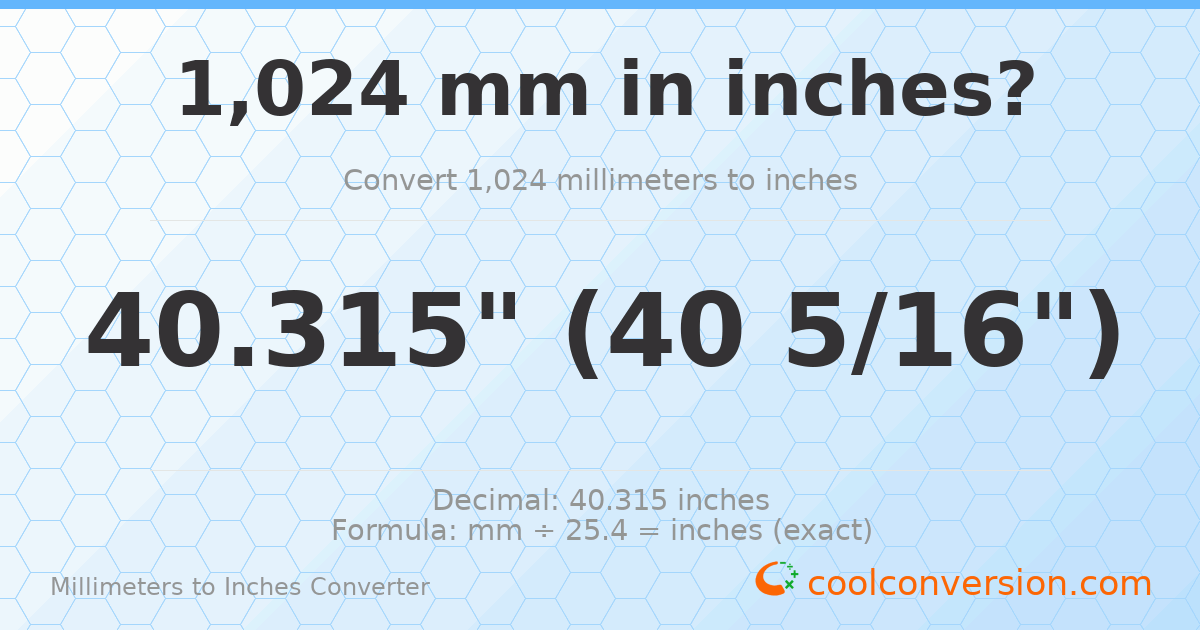 1024 mm to inches — 40.315"
