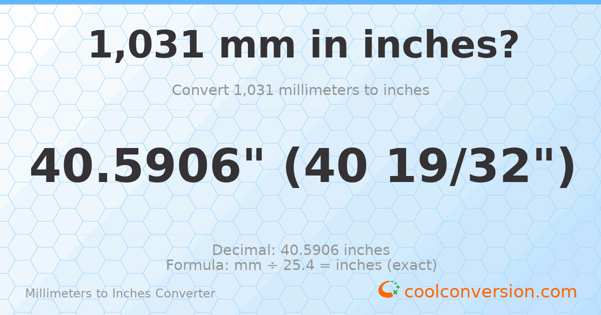 1031 mm to inches — 40.5906"