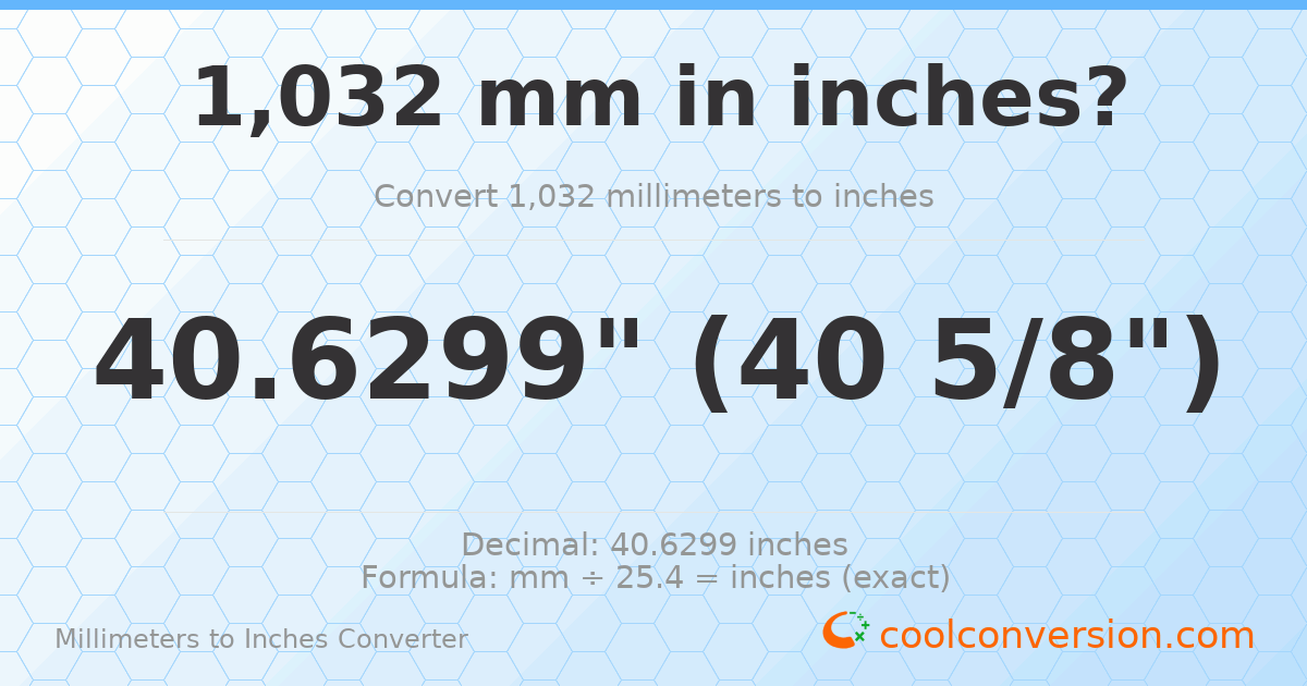 1032 mm to inches — 40.6299"