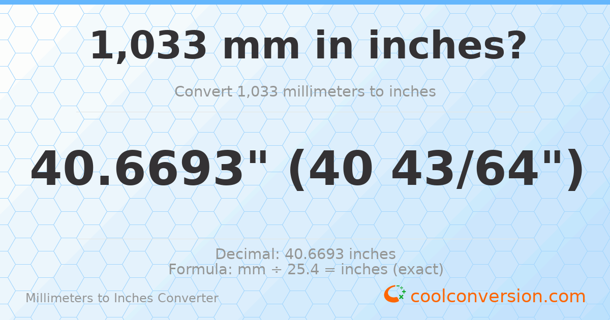 1033 mm to inches — 40.6693"