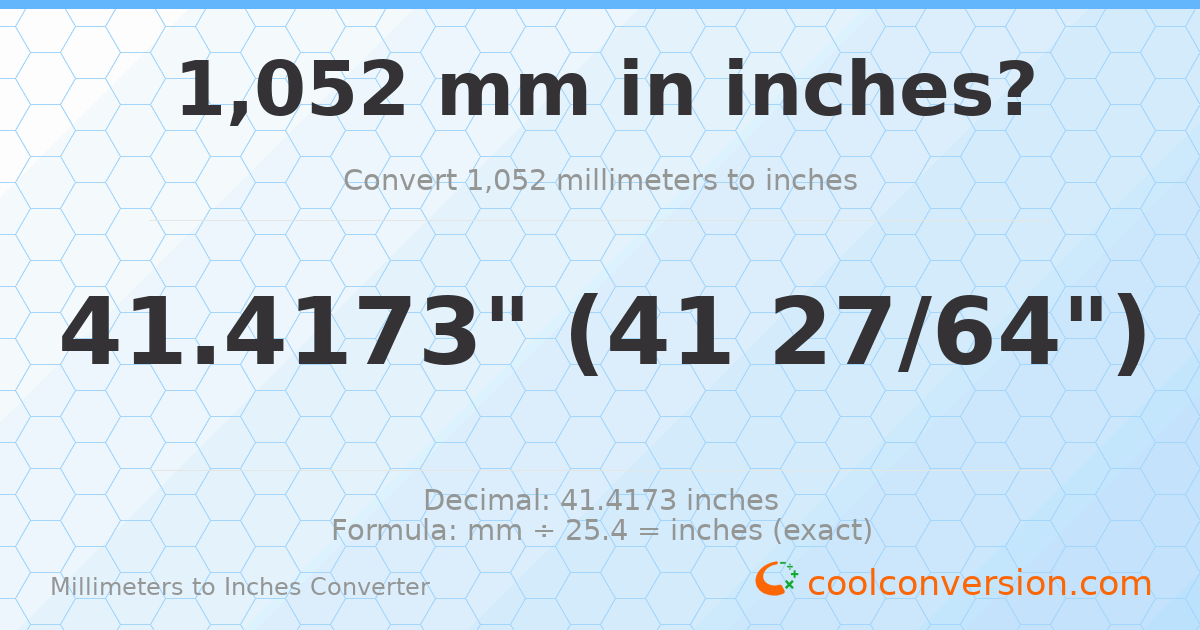 1052 mm to inches — 41.4173"