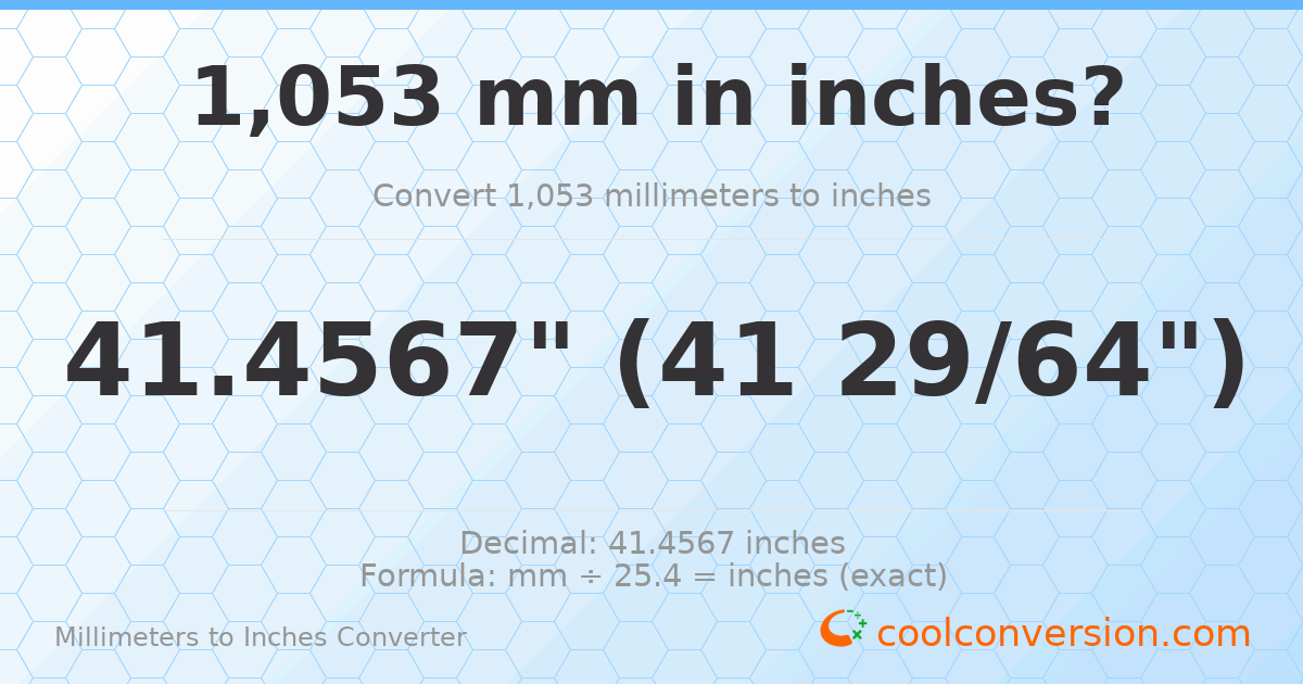 1053 mm to inches — 41.4567"