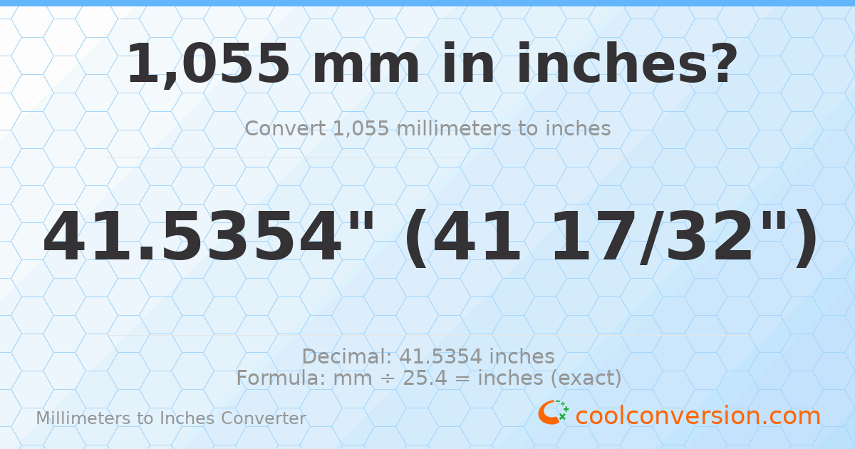1055 mm to inches — 41.5354"