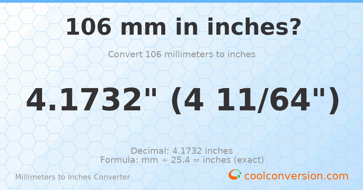106 mm to inches — 4.1732"
