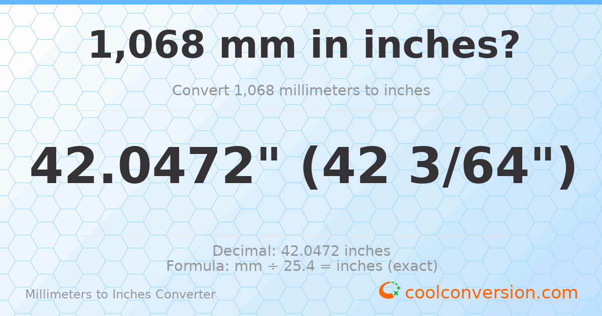 1068 mm to inches — 42.0472"