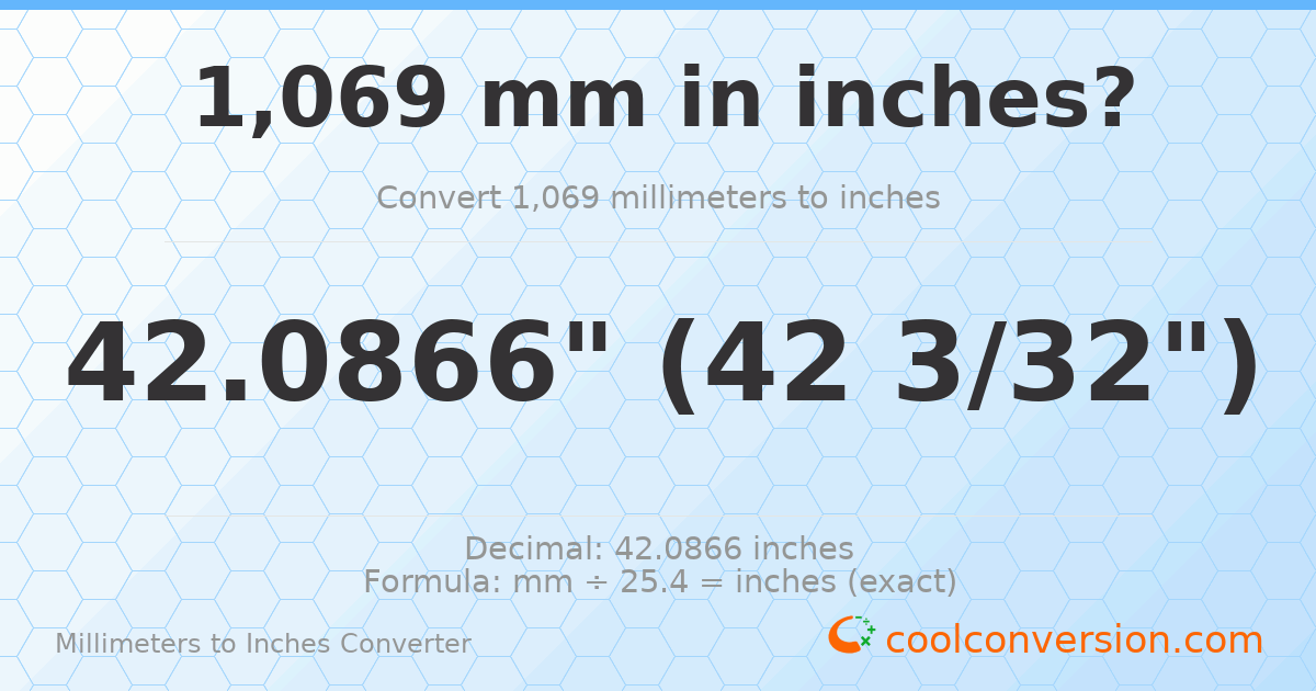 1069 mm to inches — 42.0866"
