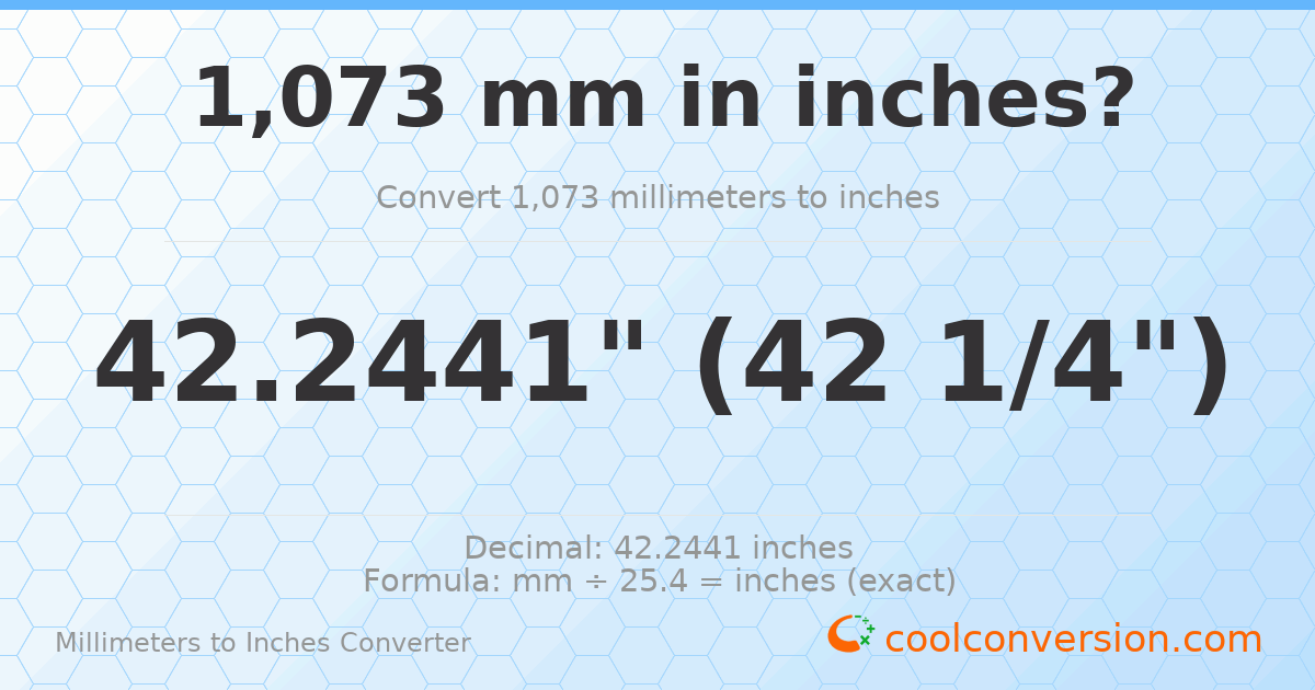 1073 mm to inches — 42.2441"