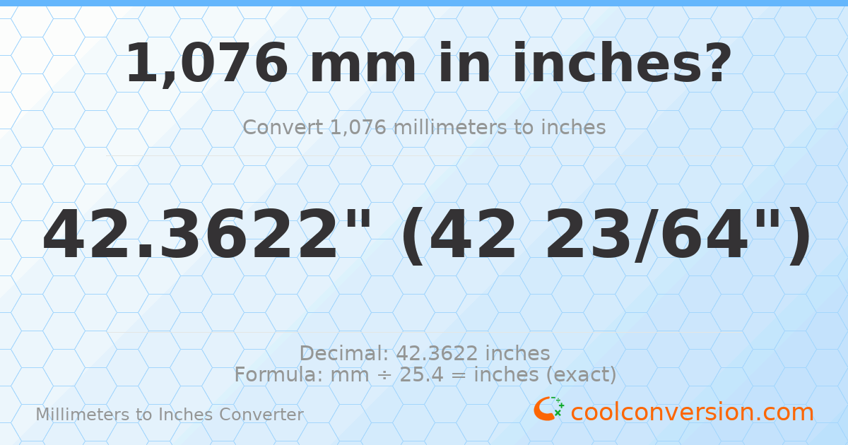 1076 mm to inches — 42.3622"