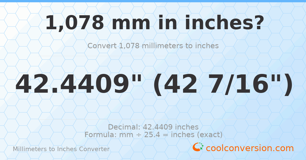 1078 mm to inches — 42.4409"