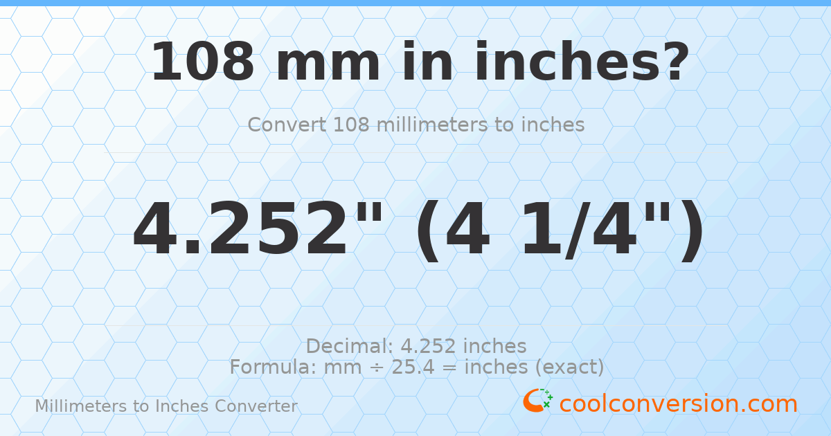 108 mm to inches — 4.252"