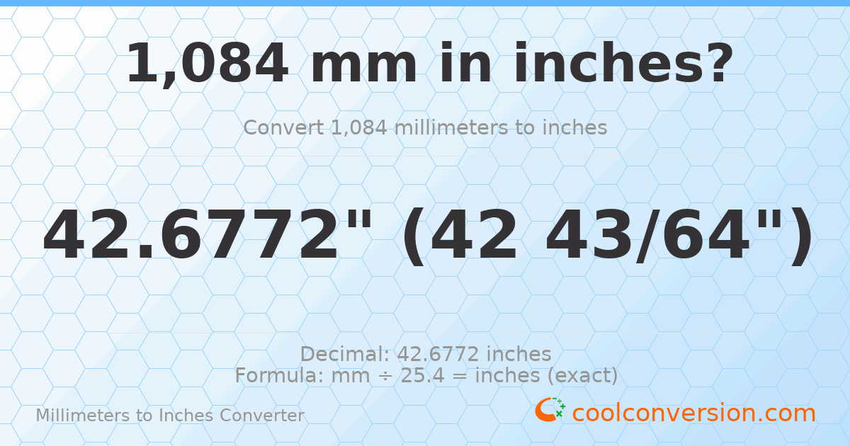 1084 mm to inches — 42.6772"
