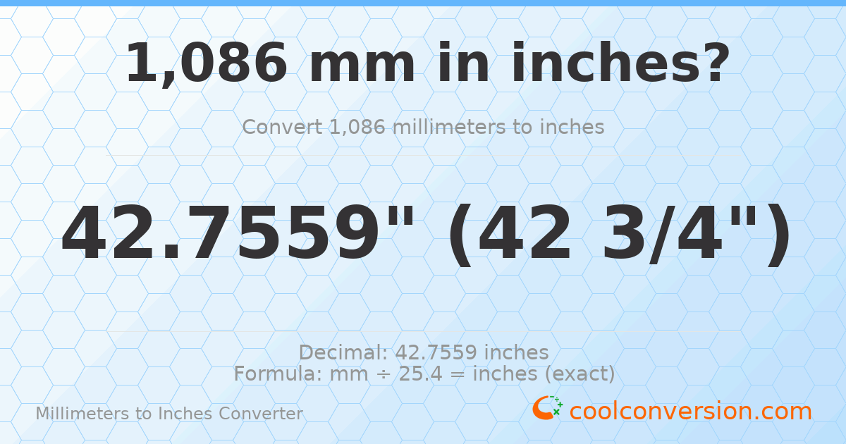 1086 mm to inches — 42.7559"