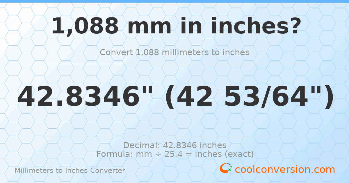 1088 mm to inches — 42.8346"