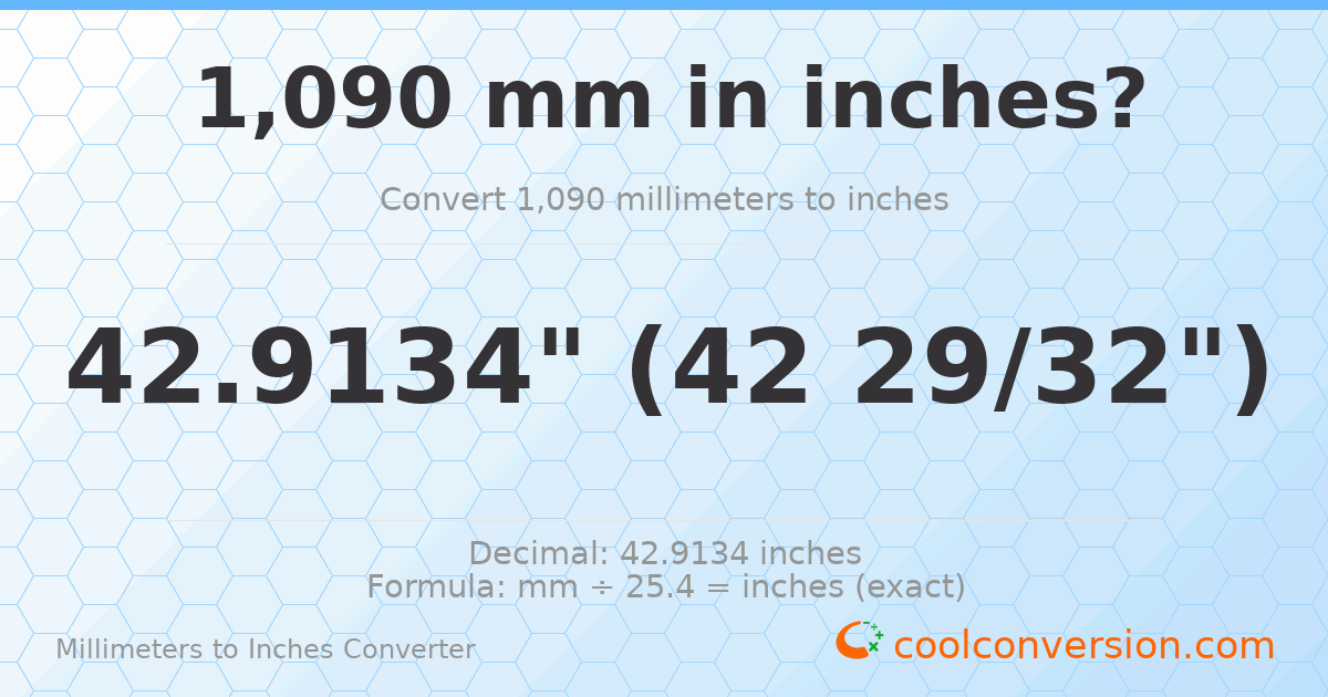 1090 mm to inches — 42.9134"