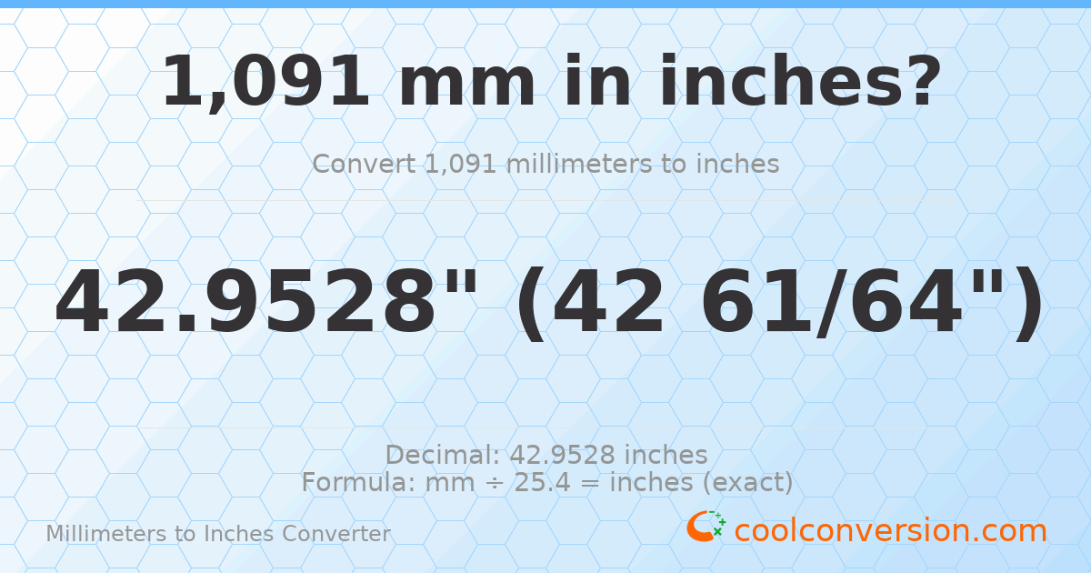 1091 mm to inches — 42.9528"