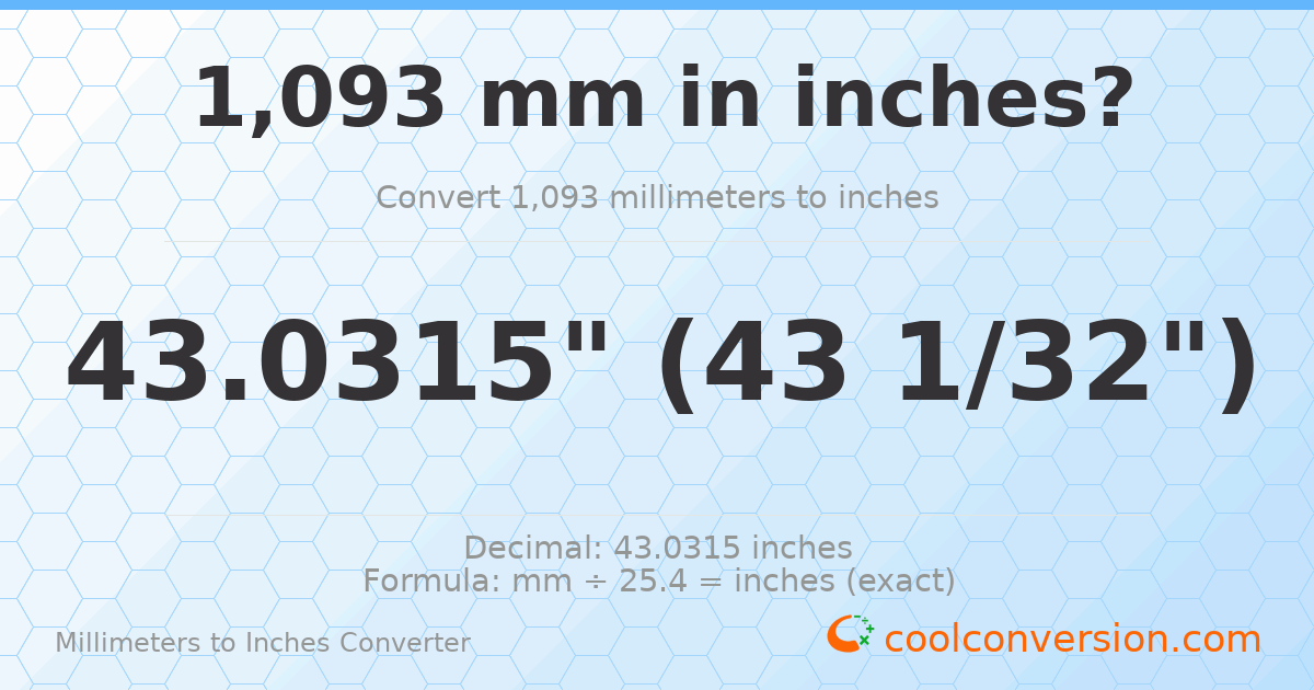 1093 mm to inches — 43.0315"