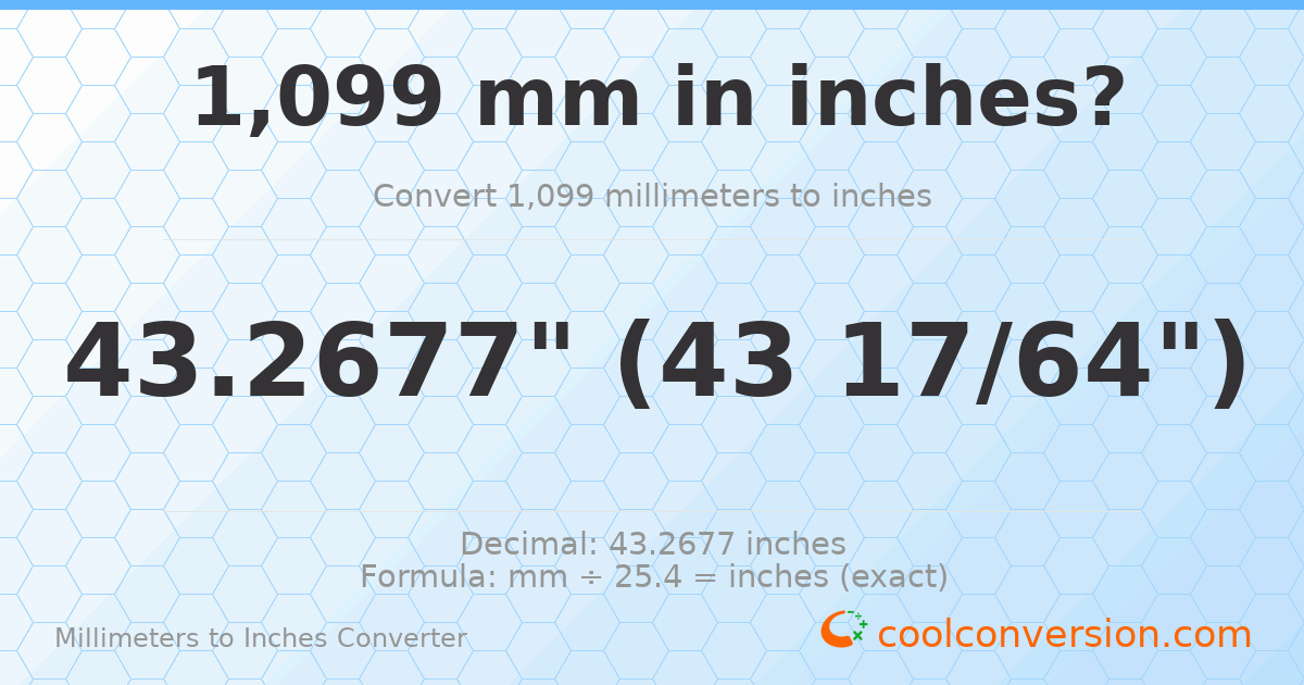 1099 mm to inches — 43.2677"