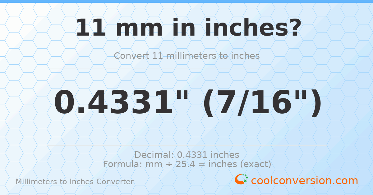 11 mm to inches — 0.4331"