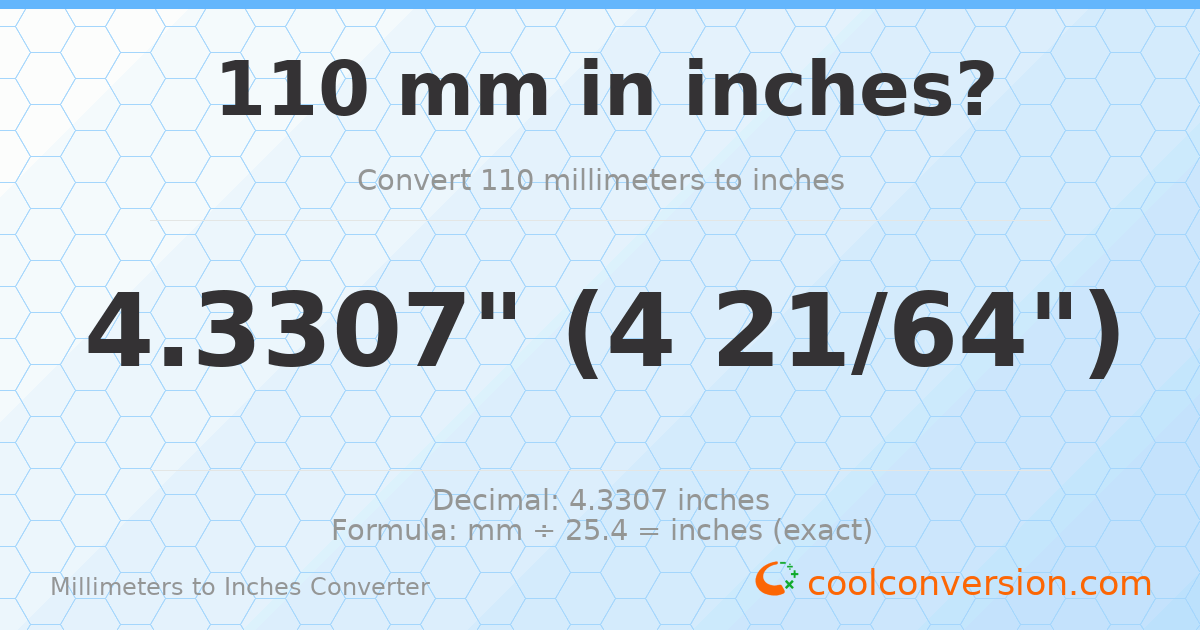 110 mm to inches — 4.3307"