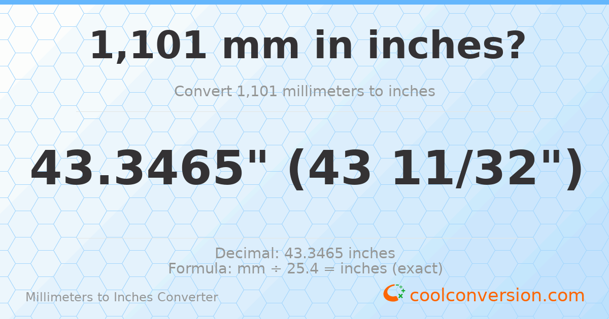 1101 mm to inches — 43.3465"