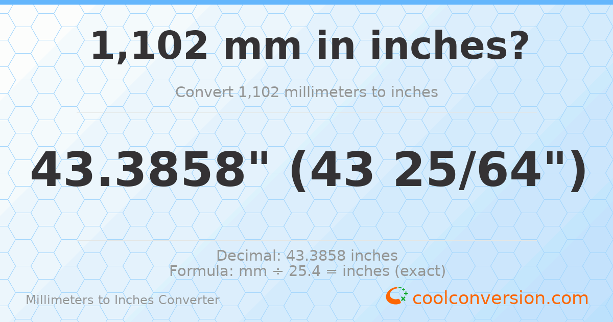 1102 mm to inches — 43.3858"