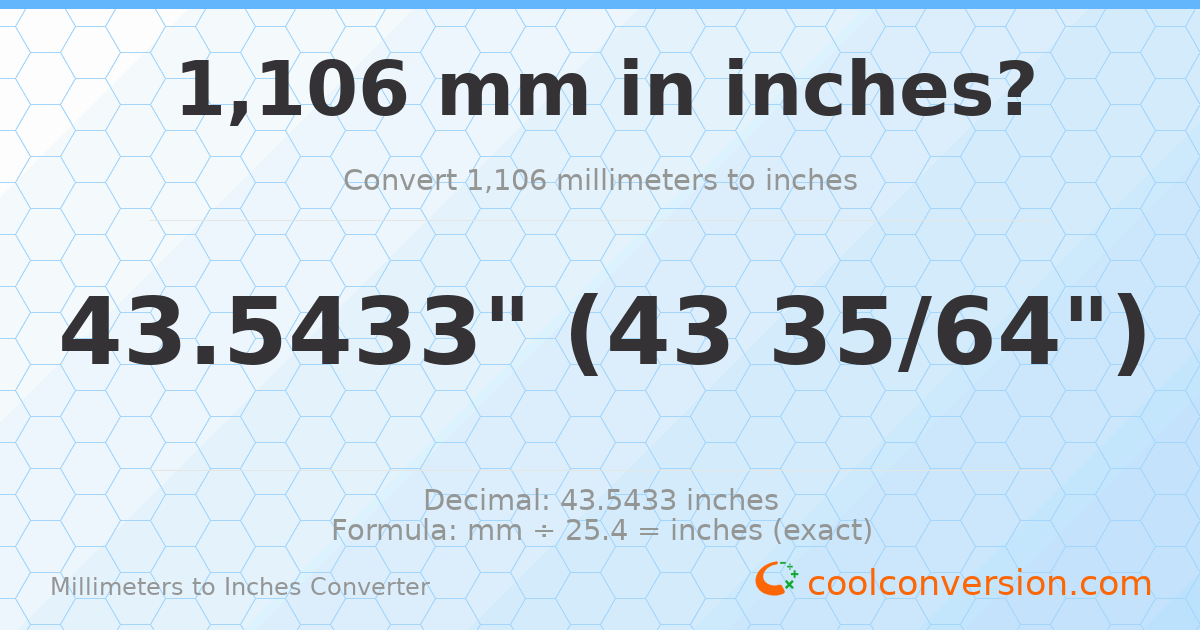 1106 mm to inches — 43.5433"