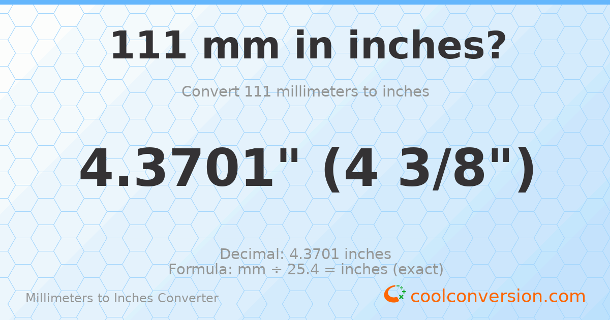 111 mm to inches — 4.3701"