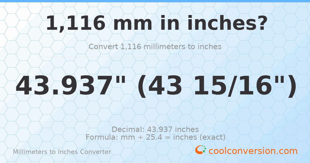 1116 mm to inches — 43.937"