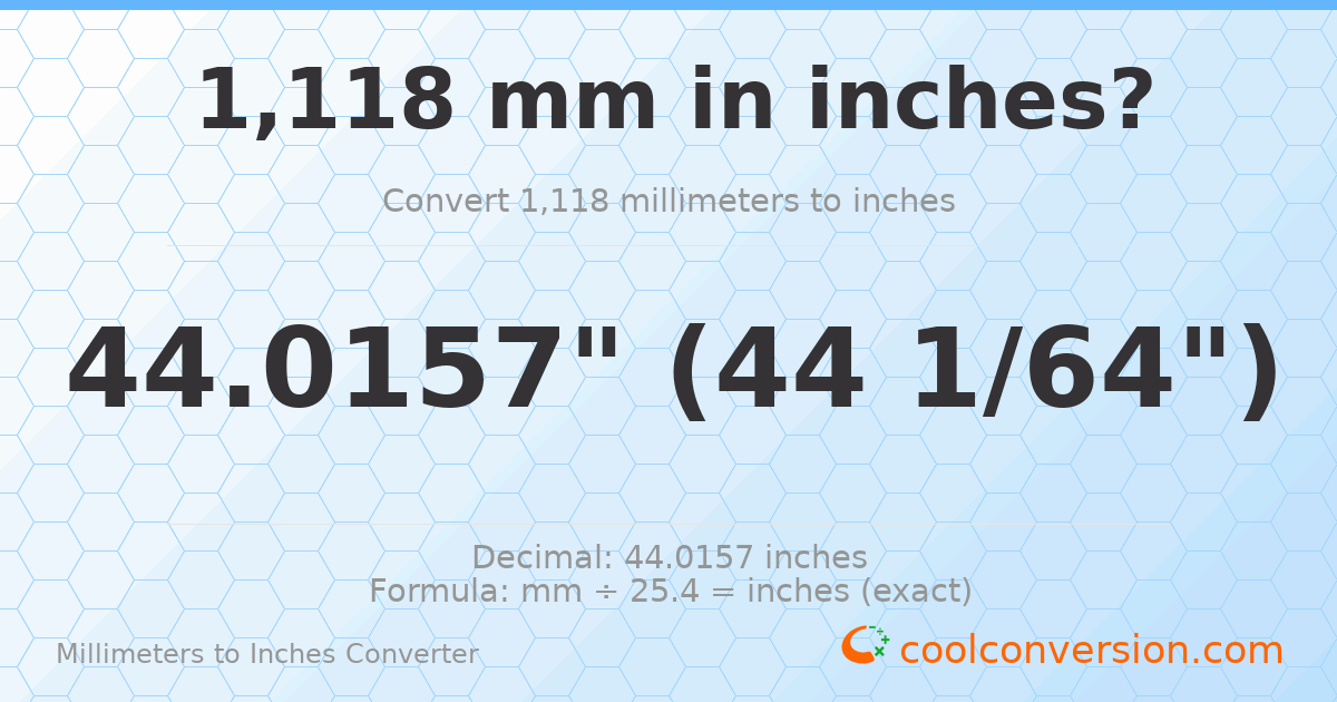 1118 mm to inches — 44.0157"
