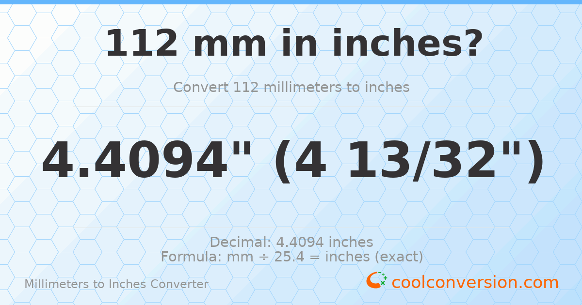 112 mm to inches — 4.4094"