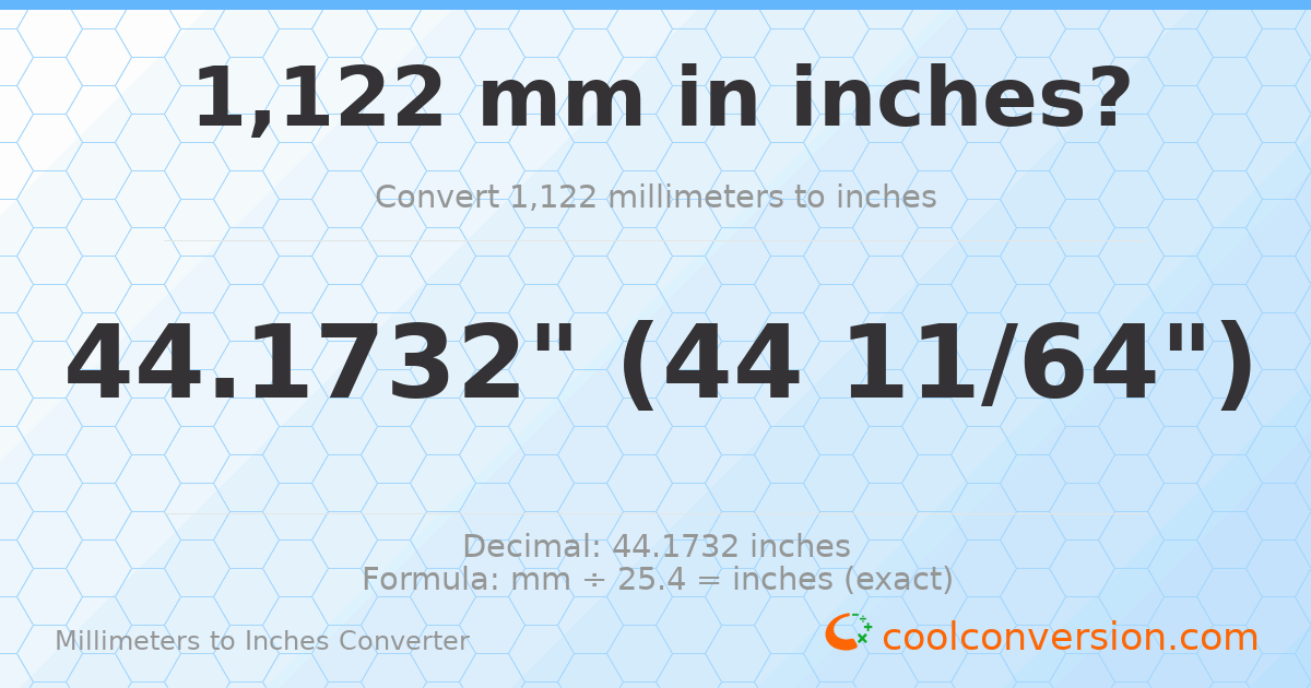 1122 mm to inches — 44.1732"