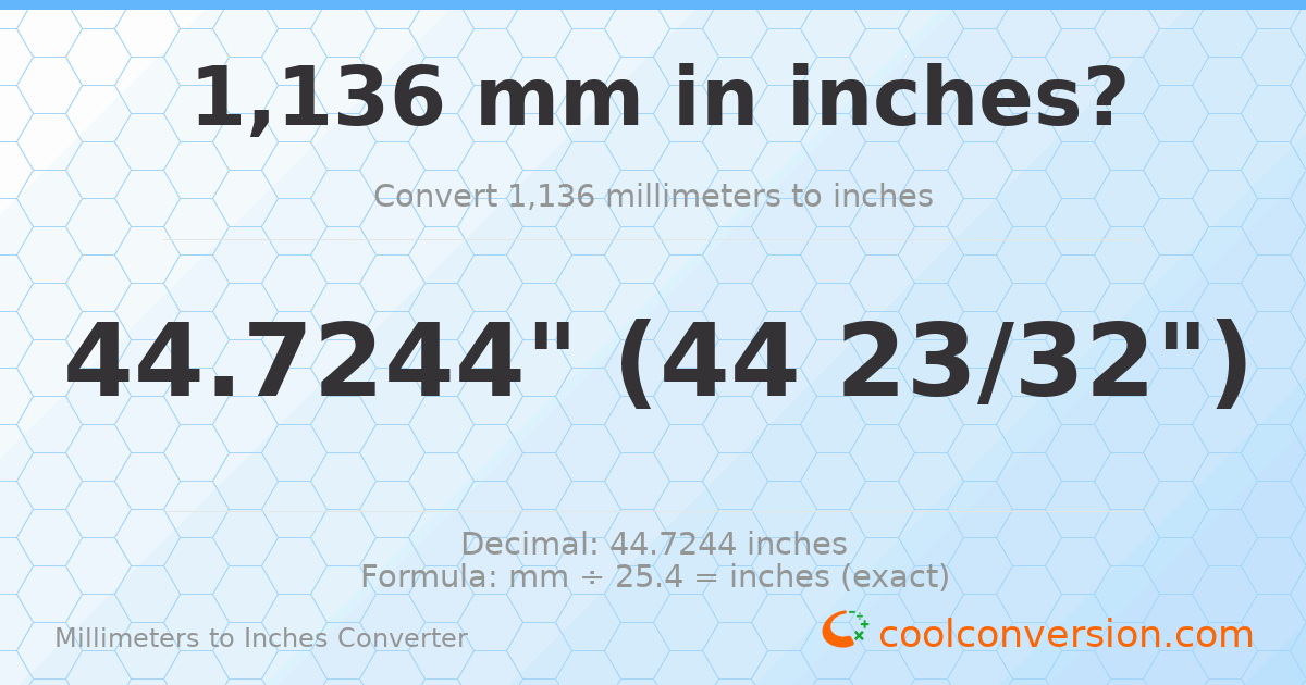 1136 mm to inches — 44.7244"
