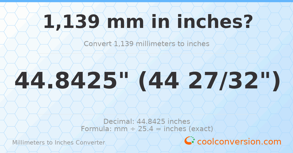 1139 mm to inches — 44.8425"