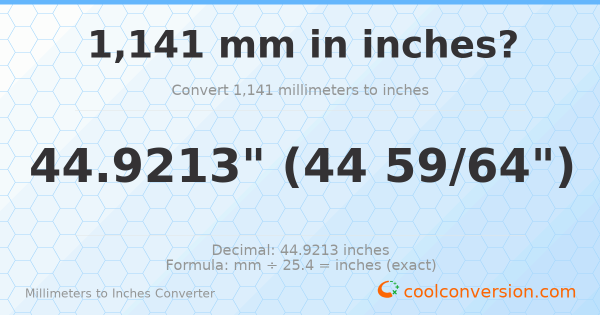 1141 mm to inches — 44.9213"