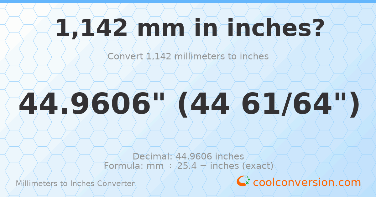 1142 mm to inches — 44.9606"
