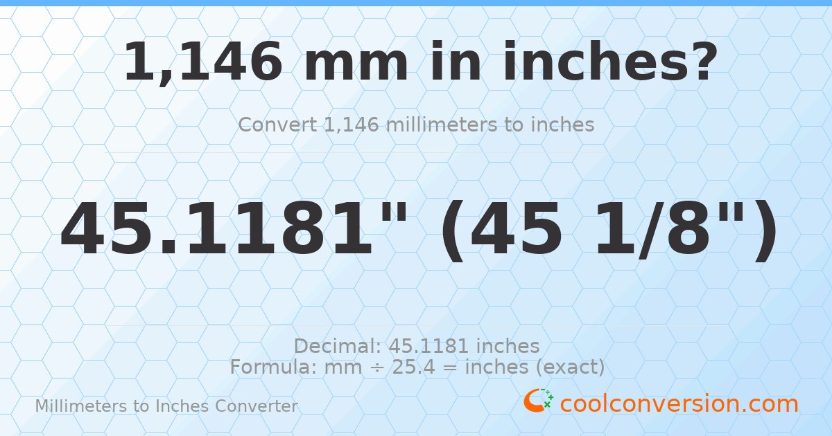 1146 mm to inches — 45.1181"