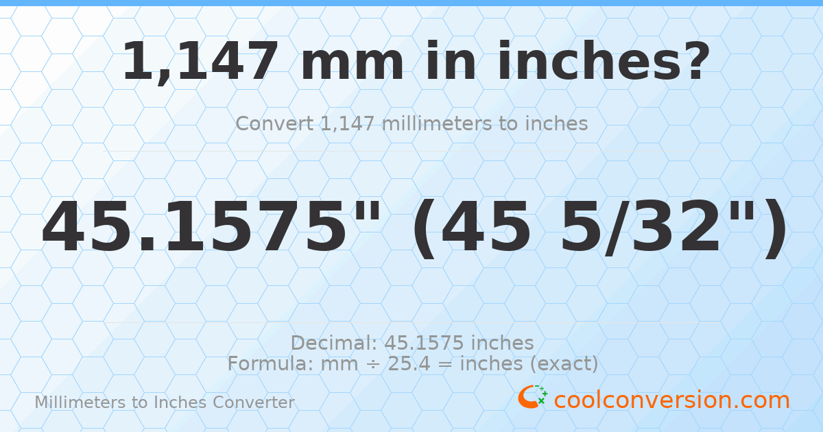 1147 mm to inches — 45.1575"
