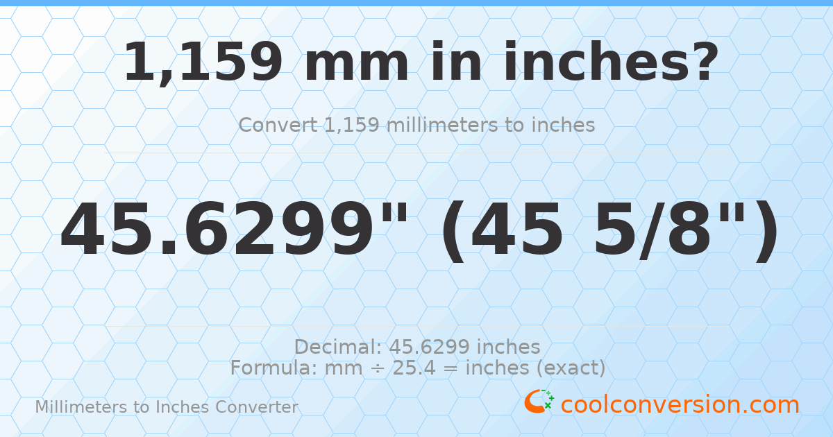 1159 mm to inches — 45.6299"