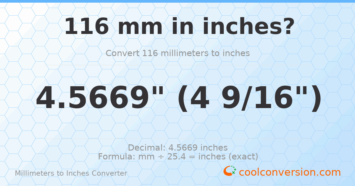 116 mm to inches — 4.5669"
