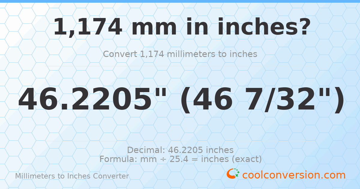 1174 mm to inches — 46.2205"