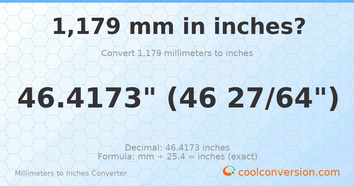 1179 mm to inches — 46.4173"