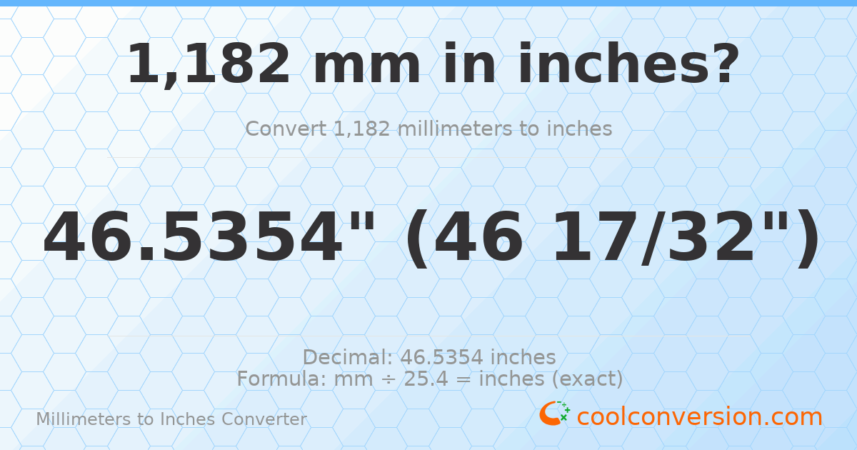 1182 mm to inches — 46.5354"