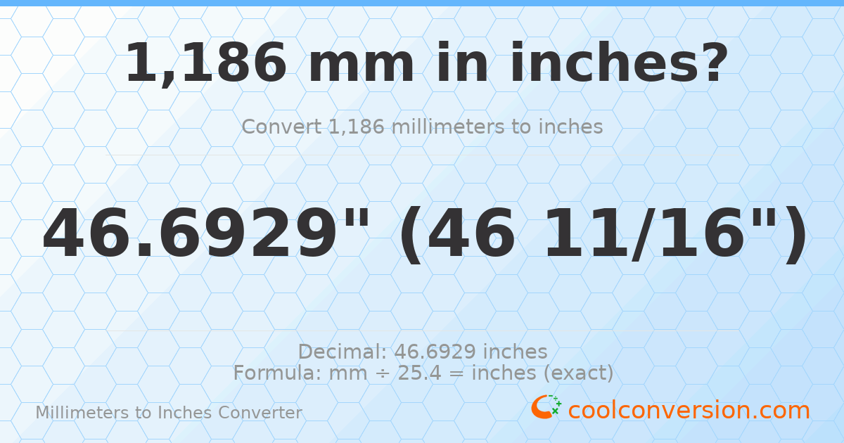 1186 mm to inches — 46.6929"