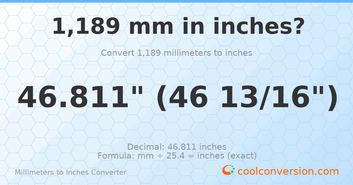 1189 mm to inches — 46.811"