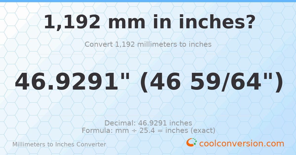 1192 mm to inches — 46.9291"