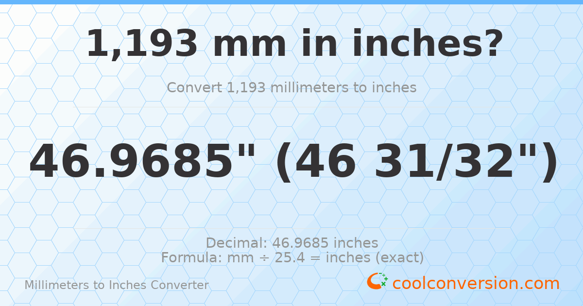 1193 mm to inches — 46.9685"