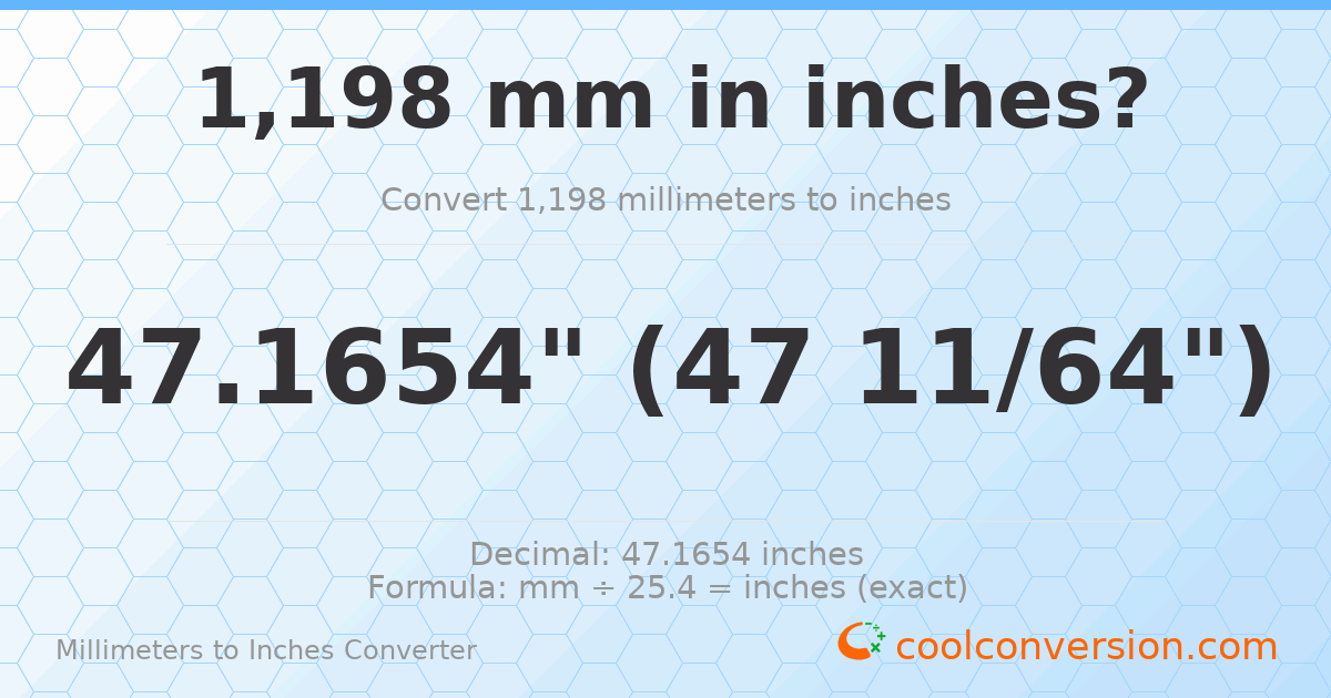 1198 mm to inches — 47.1654"